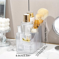 3 Compartment Clear Makeup Storage Box for Bathroom & Desktop Organization