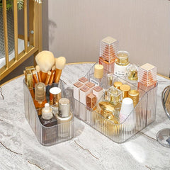 3 Compartment Clear Makeup Storage Box for Bathroom & Desktop Organization