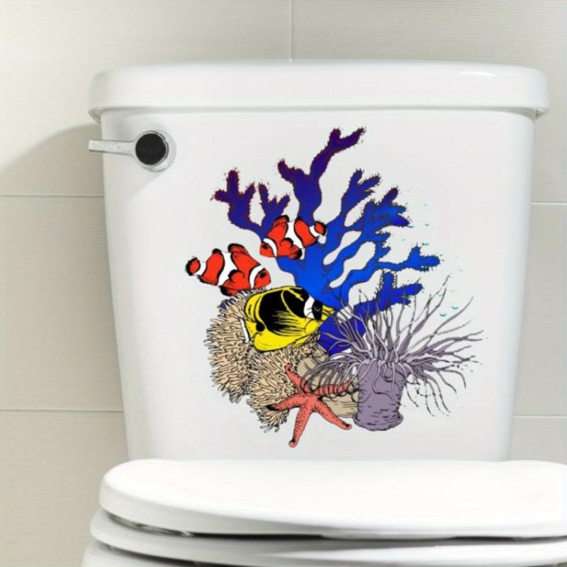 Coral Fish Pattern Toilet Decal - Waterproof & Self Adhesive