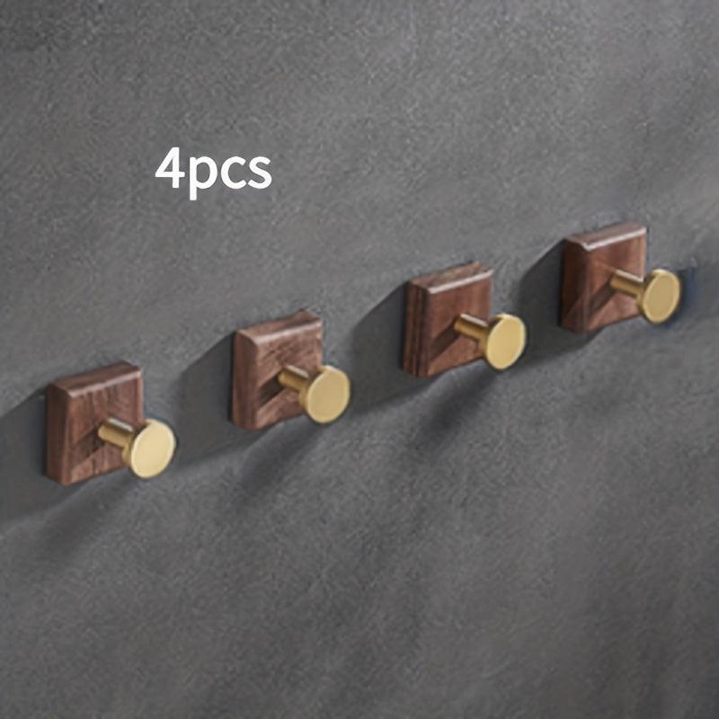 4pcs Wooden Coat Hook Retro Entryway Bath Towel Hook Walnut Hook