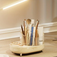360 Degree Rotating Makeup Brush Organizer Clear Storage Box