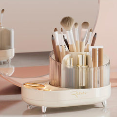360 Degree Rotating Makeup Brush Organizer Clear Storage Box