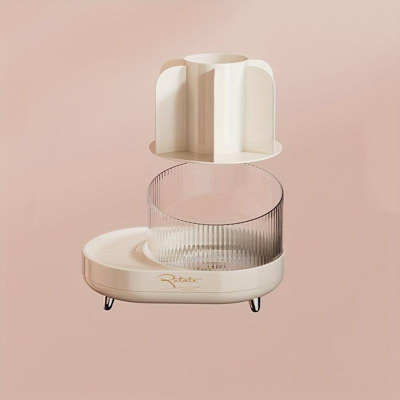 360 Degree Rotating Makeup Brush Organizer Clear Storage Box