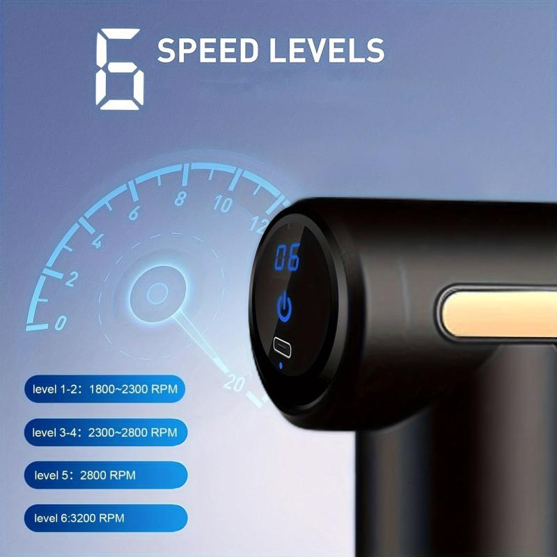 Rechargeable LCD Mini Massage Gun 6 Speed Massager 4 Heads