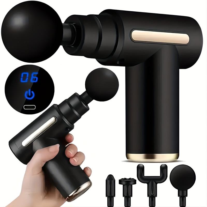 Rechargeable LCD Mini Massage Gun 6 Speed Massager 4 Heads