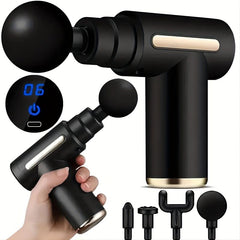 Rechargeable LCD Mini Massage Gun 6 Speed Massager 4 Heads