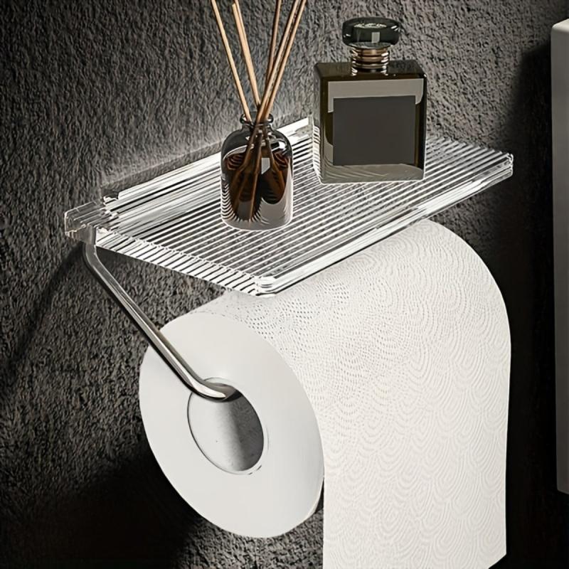 Toilet Paper Holder With Shelf Acrylic Roll Paper Storage Rack
