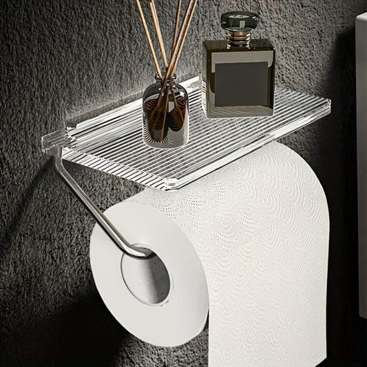 Toilet Paper Holder With Shelf Acrylic Roll Paper Storage Rack
