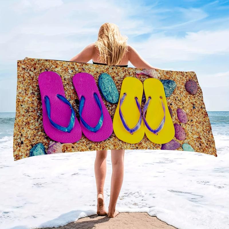 Women's Microfiber Lightweight Beach Towel w/Flip-flop Pattern 59x29