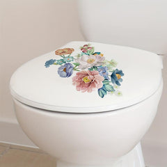 Romantic Peony Flower Toilet Sticker, Floral Fresh Waterproof Vinyl Decoration