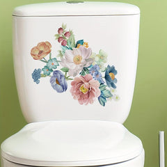 Romantic Peony Flower Toilet Sticker, Floral Fresh Waterproof Vinyl Decoration