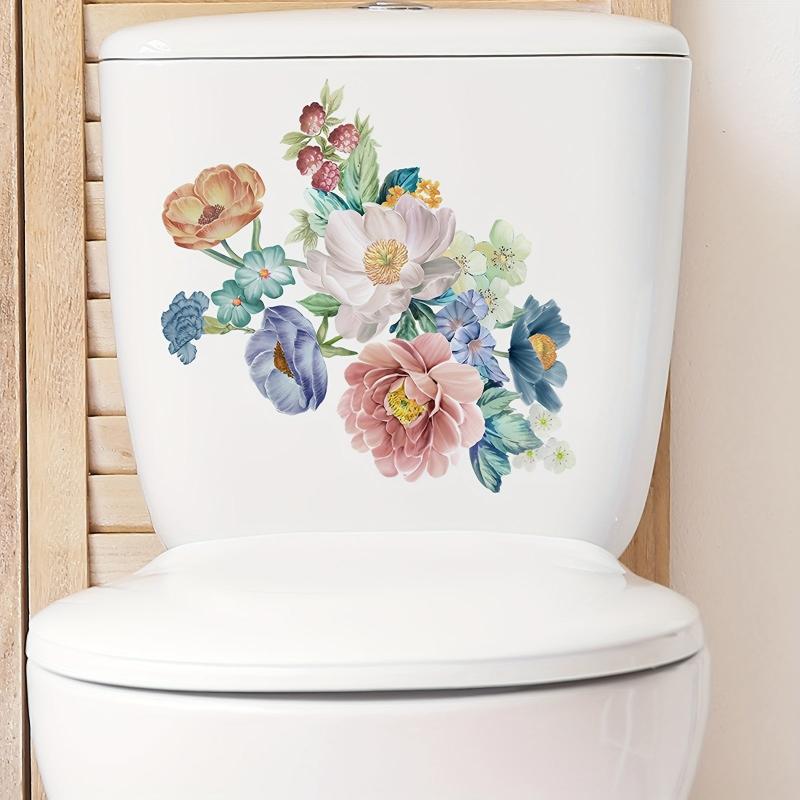 Romantic Peony Flower Toilet Sticker, Floral Fresh Waterproof Vinyl Decoration