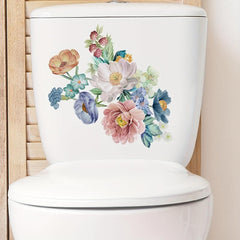 Romantic Peony Flower Toilet Sticker, Floral Fresh Waterproof Vinyl Decoration