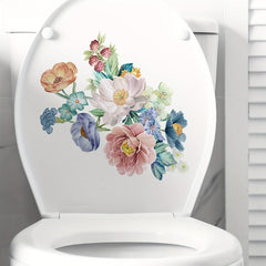 Romantic Peony Flower Toilet Sticker, Floral Fresh Waterproof Vinyl Decoration