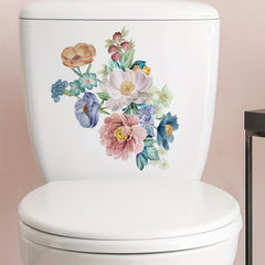 Romantic Peony Flower Toilet Sticker, Floral Fresh Waterproof Vinyl Decoration