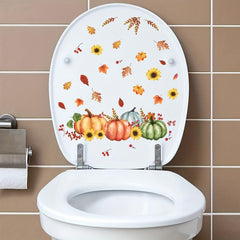 Autumn Maple Leaf Pumpkin Toilet Sticker Bathroom Decor