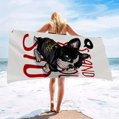 Dog Pattern & Letter Print Beach Towel Microfiber Soft Absorbent Lightweight