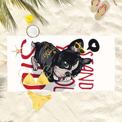 Dog Pattern & Letter Print Beach Towel Microfiber Soft Absorbent Lightweight