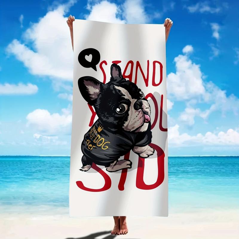 Dog Pattern & Letter Print Beach Towel Microfiber Soft Absorbent Lightweight