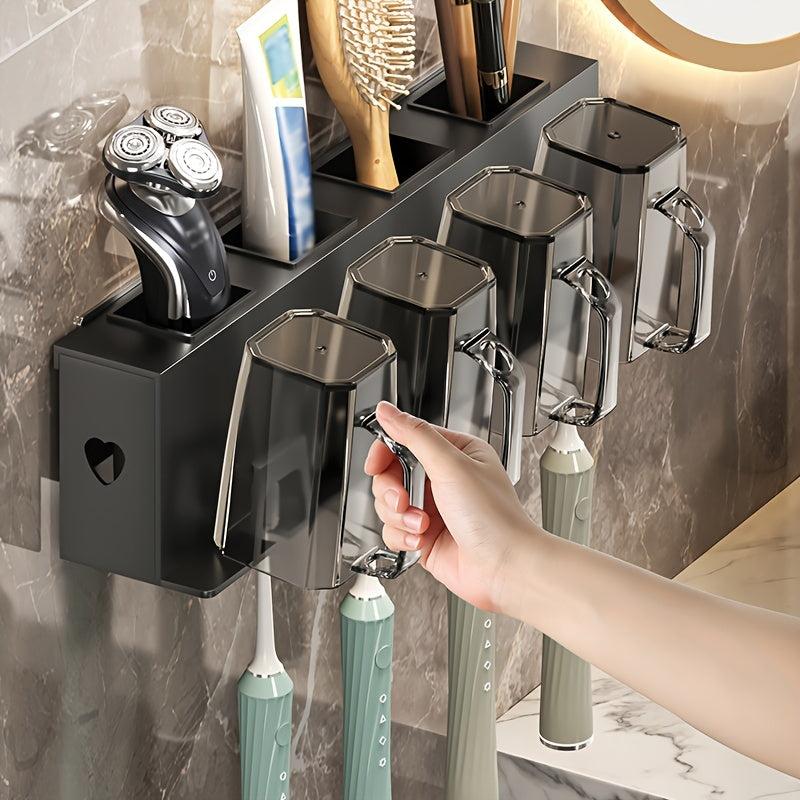 Toothbrush Holder with Gargle Cup Wall Mounted Storage Rack