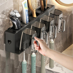 Toothbrush Holder with Gargle Cup Wall Mounted Storage Rack