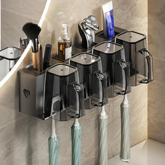 Toothbrush Holder with Gargle Cup Wall Mounted Storage Rack