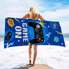 Game Console Letter Print Microfiber Beach Towel Lightweight Soft Absorbent