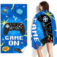 Game Console Letter Print Microfiber Beach Towel Lightweight Soft Absorbent