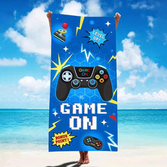 Game Console Letter Print Microfiber Beach Towel Lightweight Soft Absorbent