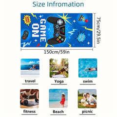 Game Console Letter Print Microfiber Beach Towel Lightweight Soft Absorbent