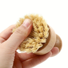 Wooden Dish Brush Kitchen Cleaning Pot Brush Short Handle Sisal Pot Brush
