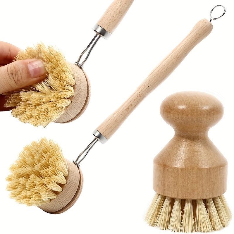 Wooden Dish Brush Kitchen Cleaning Pot Brush Short Handle Sisal Pot Brush