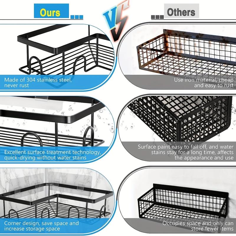 Stainless Steel Corner Shower Caddy with Soap Holder & Canister & Hooks