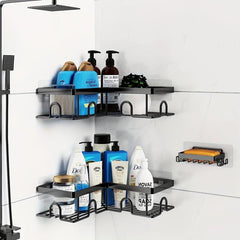 Stainless Steel Corner Shower Caddy with Soap Holder & Canister & Hooks