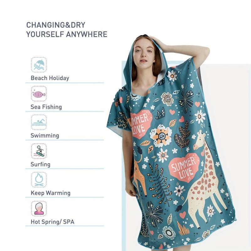 Hooded Beach Robe with Cartoon Animal Print