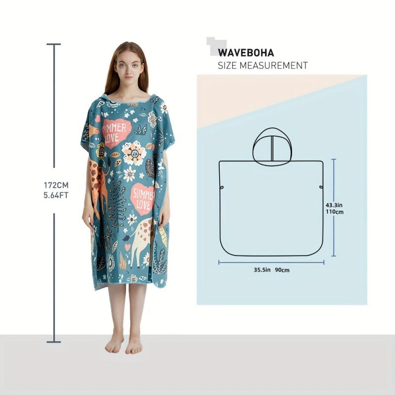 Hooded Beach Robe with Cartoon Animal Print