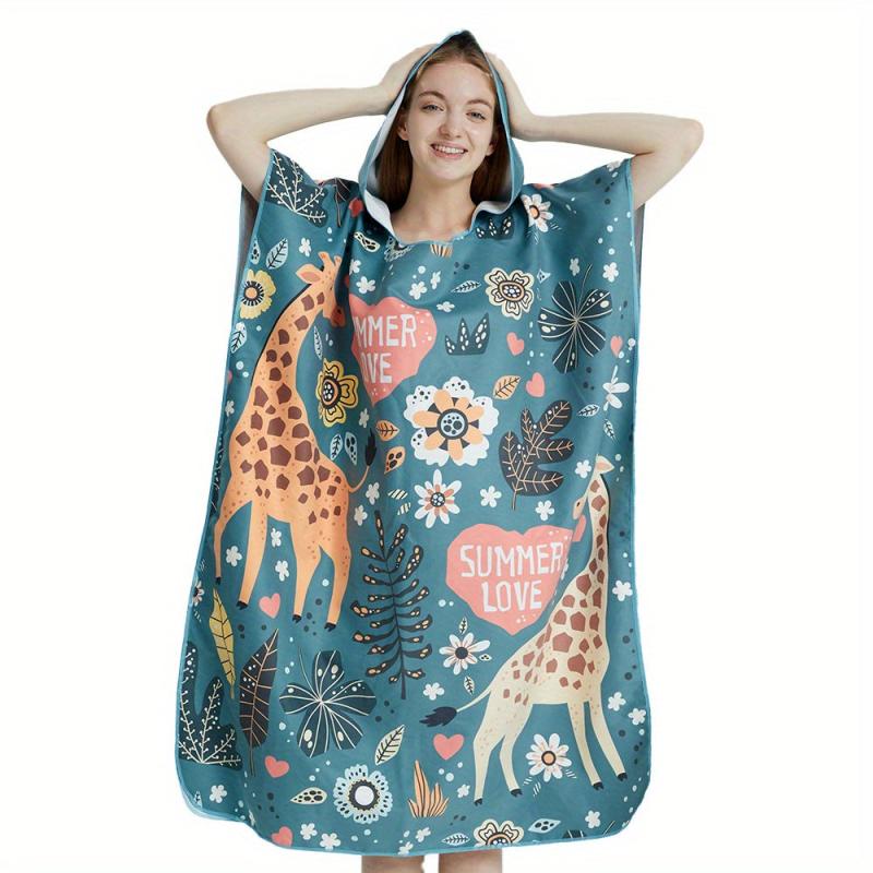 Hooded Beach Robe with Cartoon Animal Print