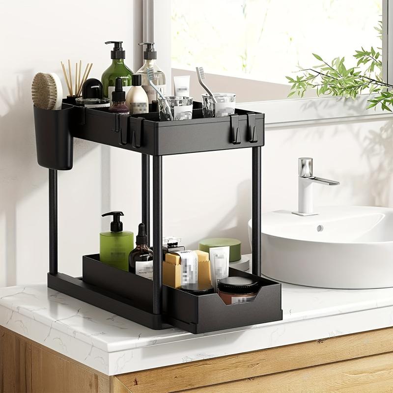 2 Tier Bathroom Organizer Bathroom Storage Rack With Sliding Drawer