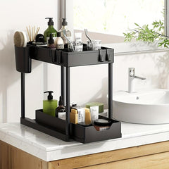 2 Tier Bathroom Organizer Bathroom Storage Rack With Sliding Drawer