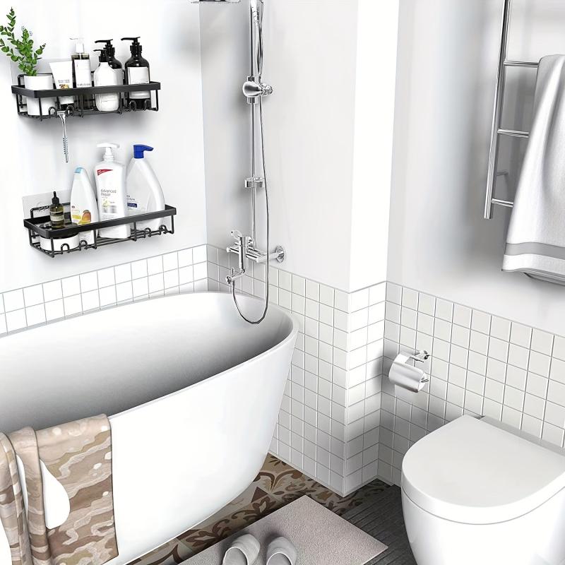 2pcs Stainless Steel Shower Caddy Bathroom Shelf Wall Mounted Storage Shelves