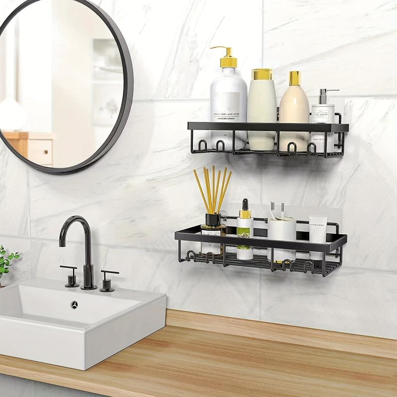 2pcs Stainless Steel Shower Caddy Bathroom Shelf Wall Mounted Storage Shelves