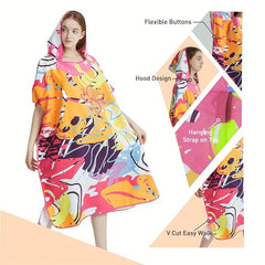 Quick Dry Graffiti Print Surf Poncho Towel Microfiber Beach Robe with Hoodie