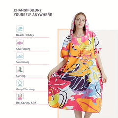 Quick Dry Graffiti Print Surf Poncho Towel Microfiber Beach Robe with Hoodie