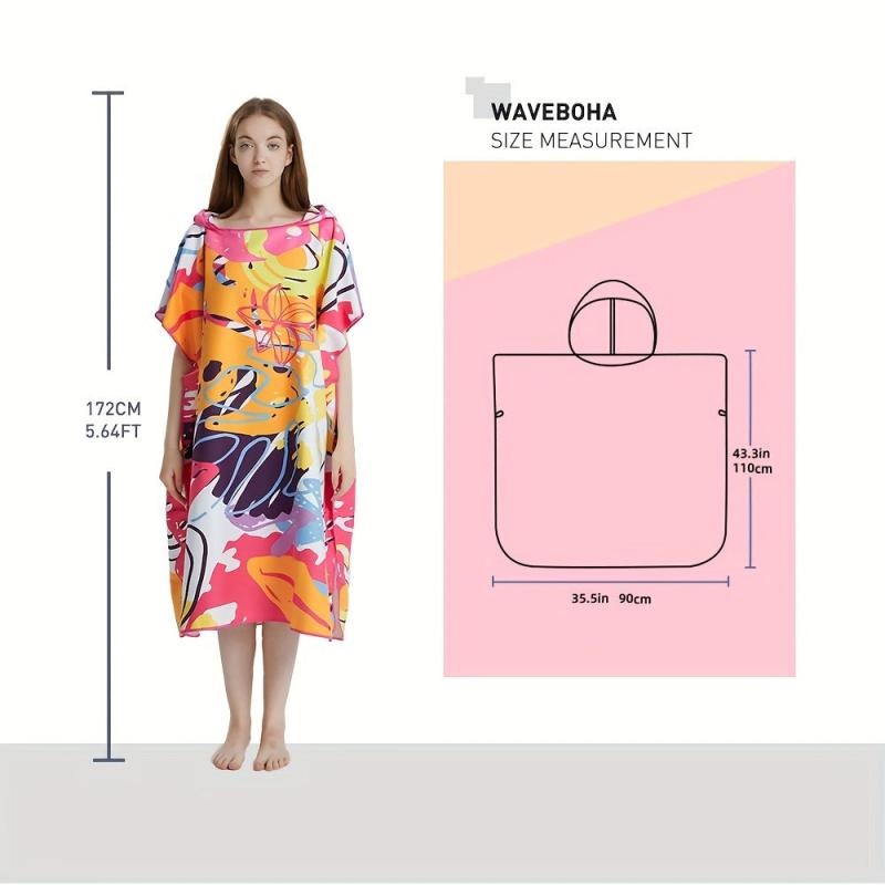 Quick Dry Graffiti Print Surf Poncho Towel Microfiber Beach Robe with Hoodie