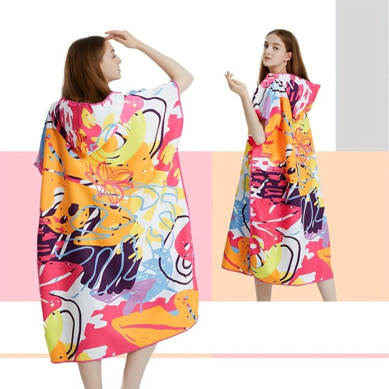 Quick Dry Graffiti Print Surf Poncho Towel Microfiber Beach Robe with Hoodie