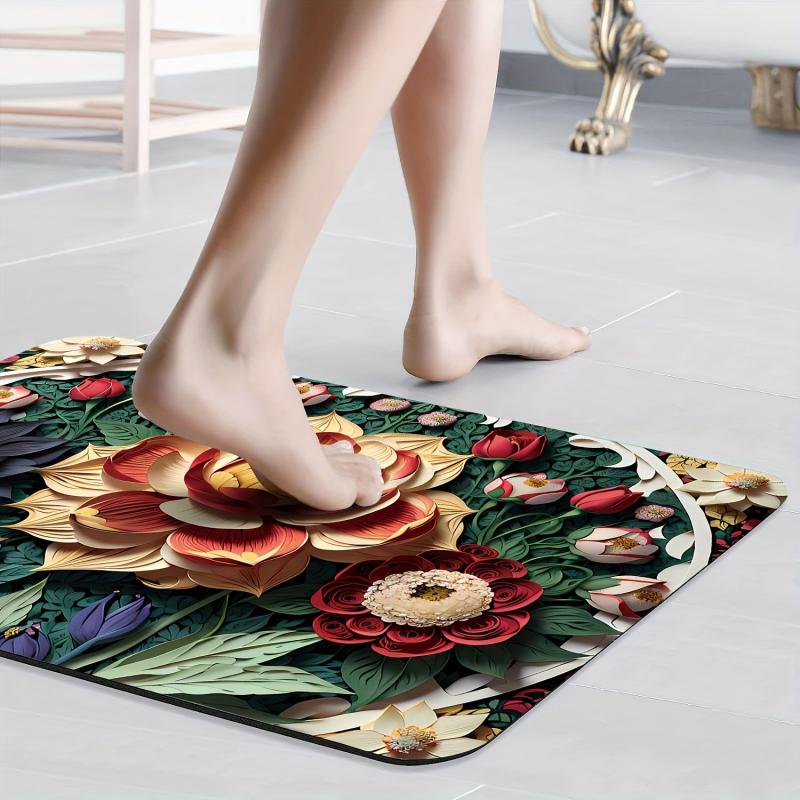 Vintage Flower European Pattern Bathroom Non Slip Pad