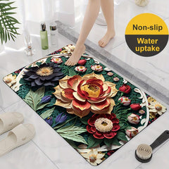 Vintage Flower European Pattern Bathroom Non Slip Pad