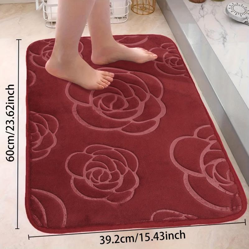 Elegant Flower Embossed Memory Foam Bath Rug