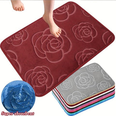 Elegant Flower Embossed Memory Foam Bath Rug