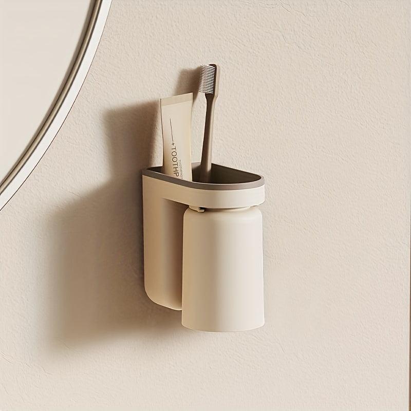 Wall Mounted Toothbrush Holder With Cup - Bathroom Storage Rack